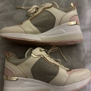Michael Kors rose gold wedge sneakers